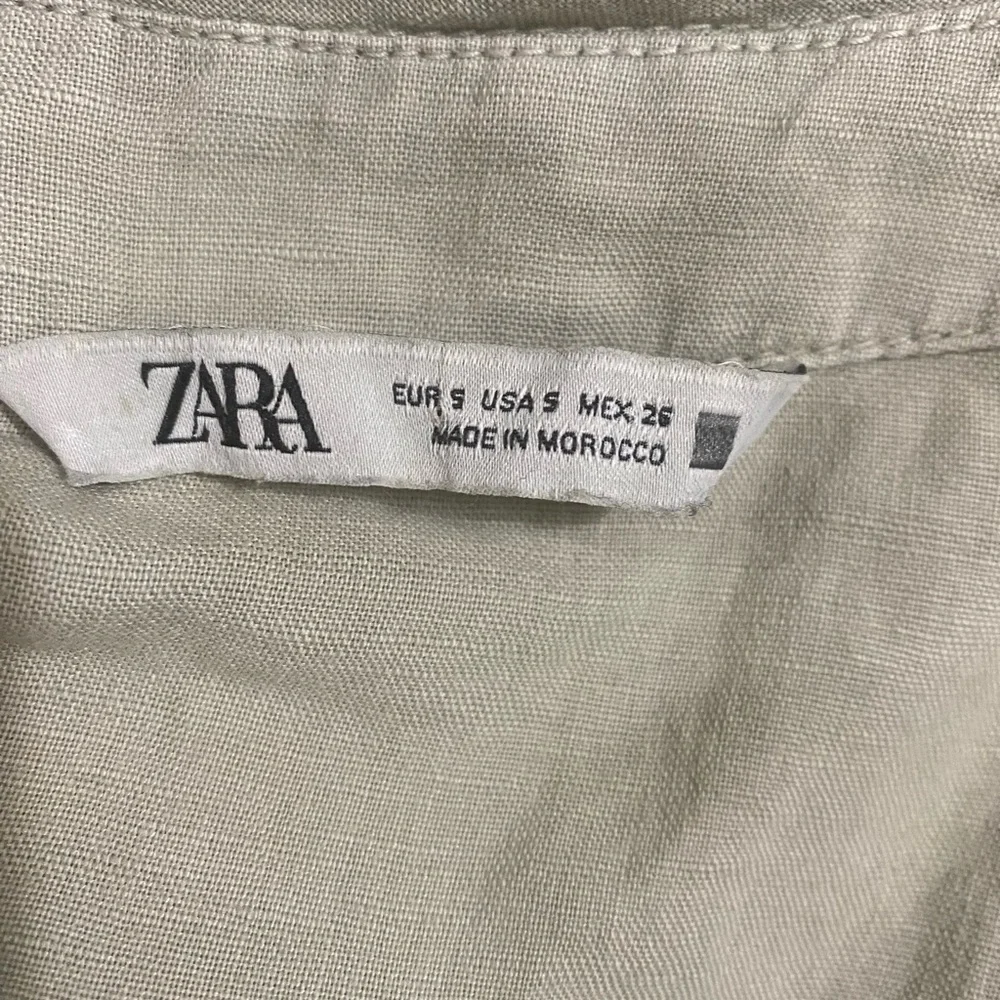 ZARA Linen Green Shirt Short Style Jumpsuit Romper Patch Pockets Utility